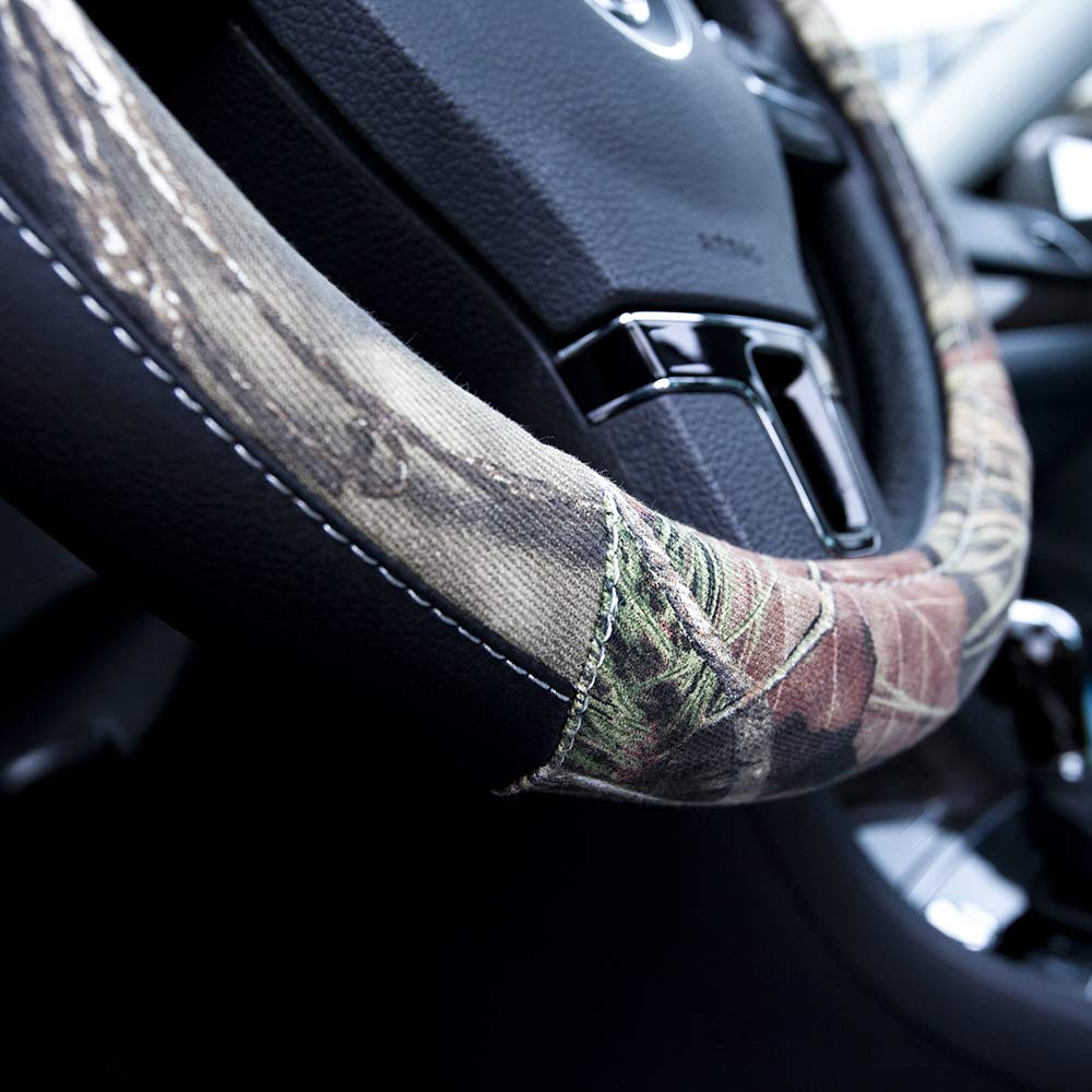 Mossy Oak camo steering wheel cover enables quick install for fast protection of the wheel.