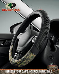 Mossy Oak camo wheel cover uses leather and cotton twill for premium feel.