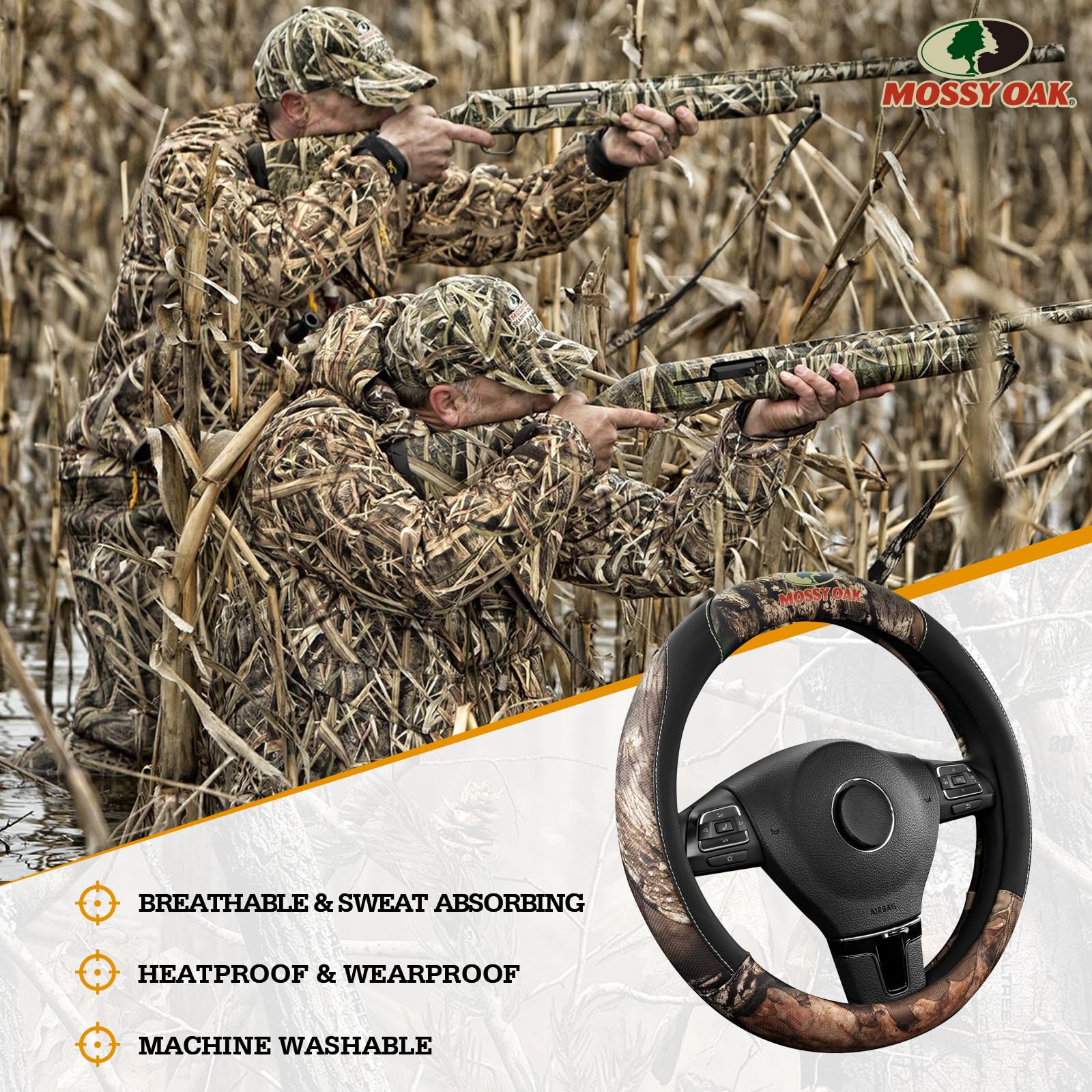 Mossy Oak steering wheel cover installs quickly, protecting hands and wheel