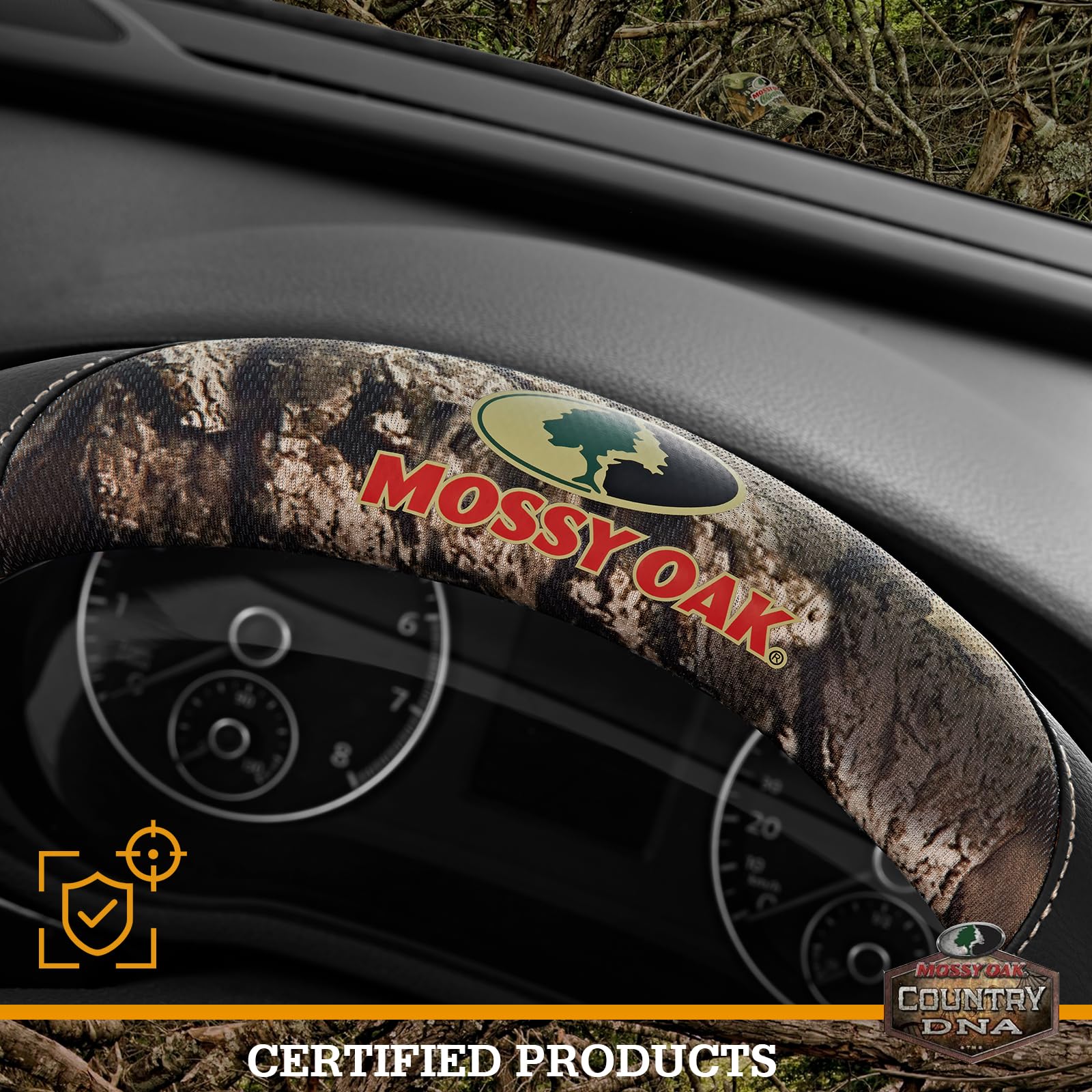 Mossy Oak premium cotton twill steering wheel cover adds soft touch and protection