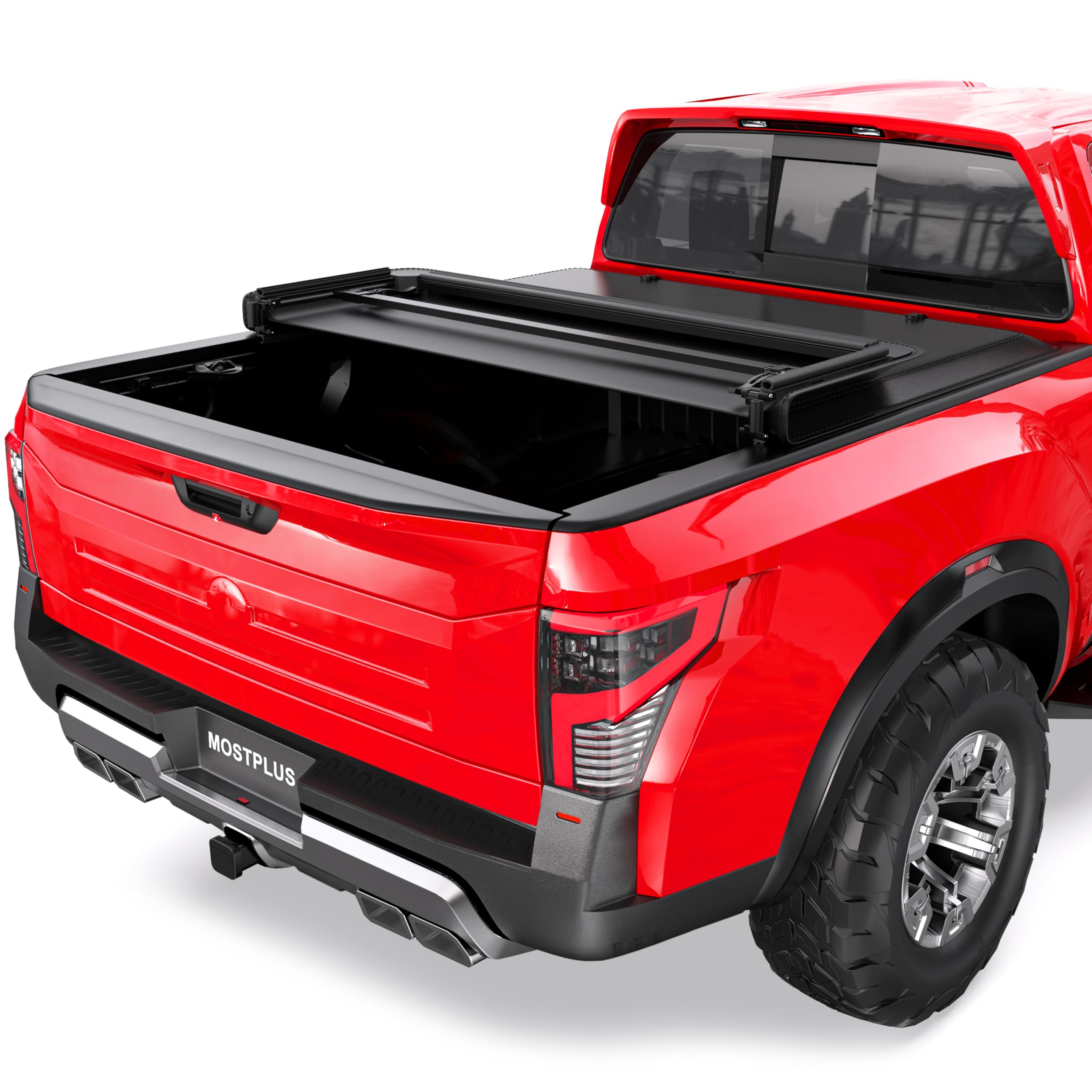 MOSTPLUS 5FT tri-fold cover on Nissan Frontier bed protects cargo from rain and dust