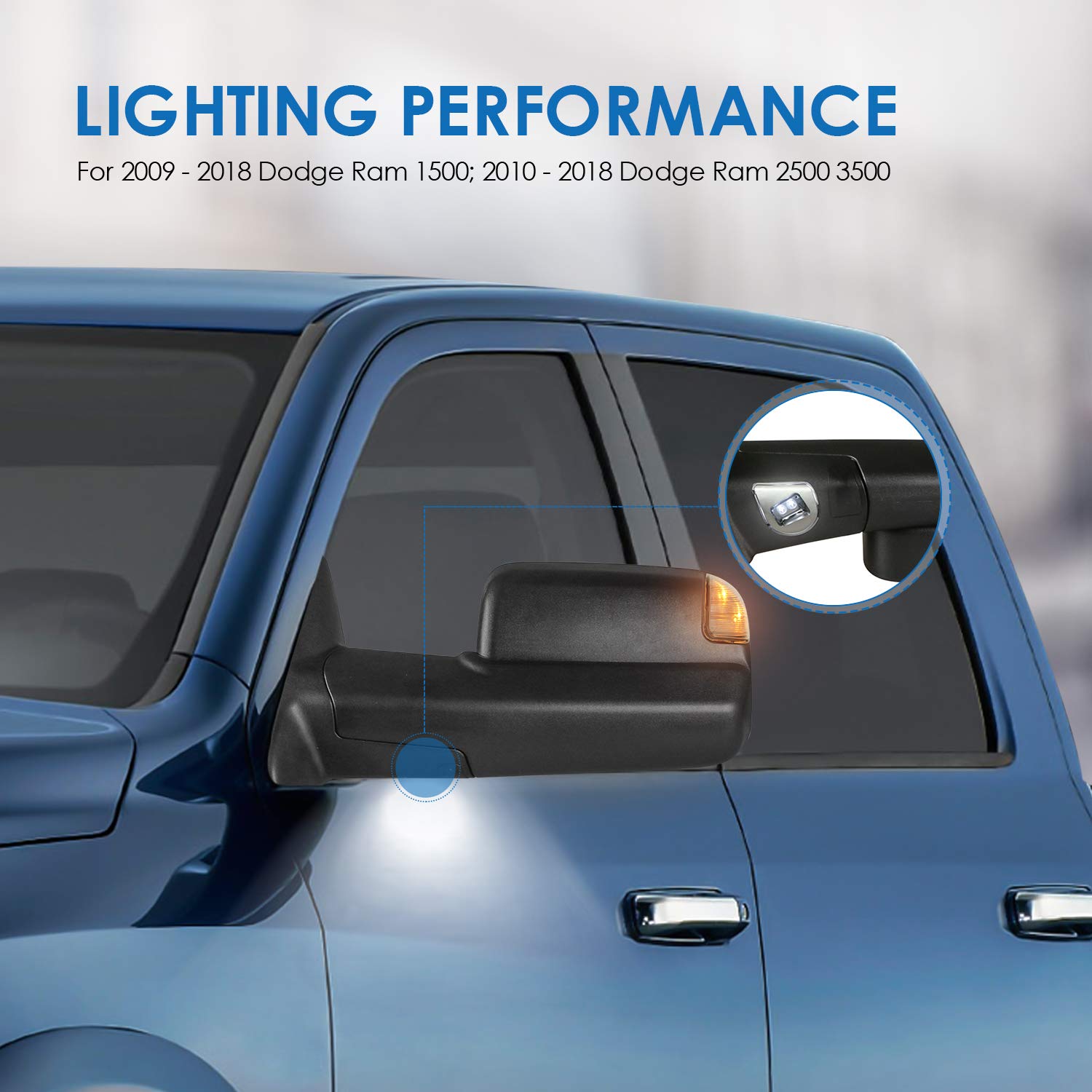 MOSTPLUS black finish mirrors blend with truck styling while adding functional benefits.