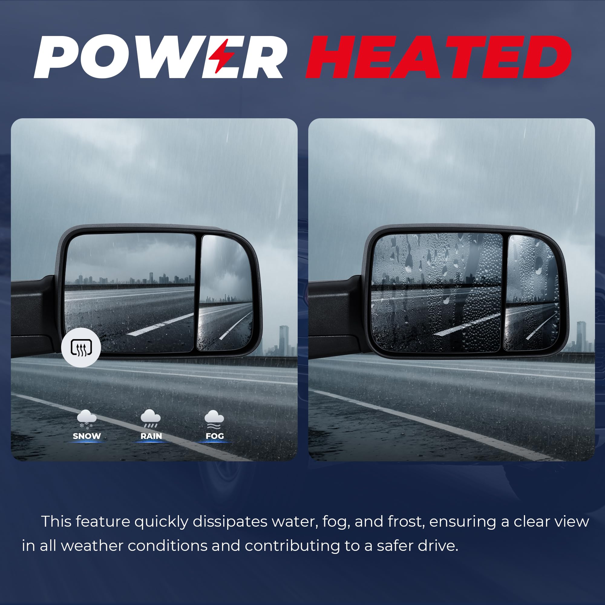 MOSTPLUS left-right mirrors for Ram 2500 improve rear view during towing maneuvers.