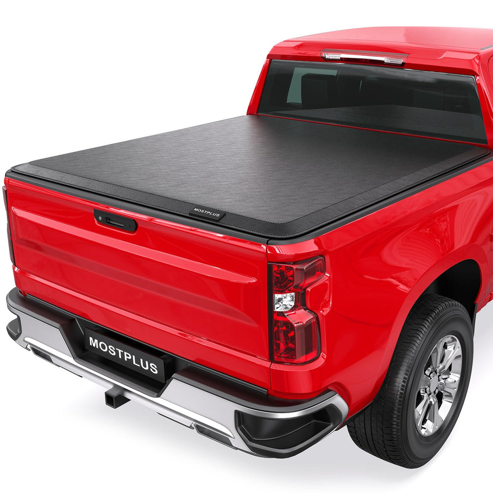 MOSTPLUS Roll-Up Tonneau Cover assembly on Silverado enhances bed security and weather protection.