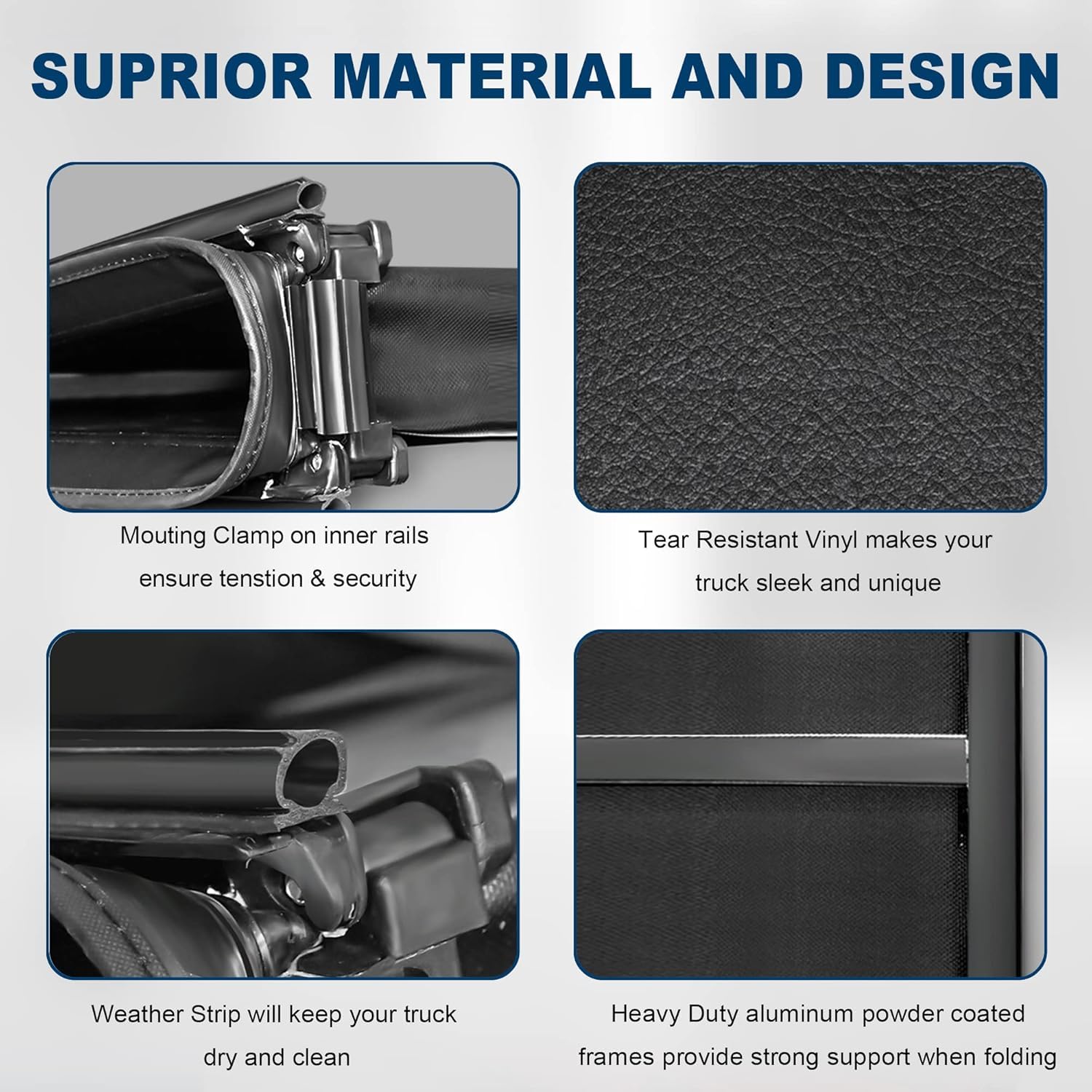 MOSTPLUS Tri Fold tonneau with quick-lock clamps for secure installation