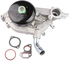 MOSTPLUS water pump front view with gasket for GM engines, highlighting compatibility and cooling potential.