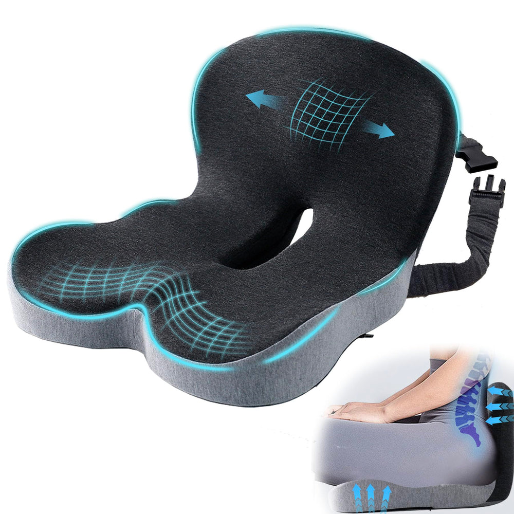 Mosxoed ergonomic seat cushion with adjustable strap provides stable support on long drives.