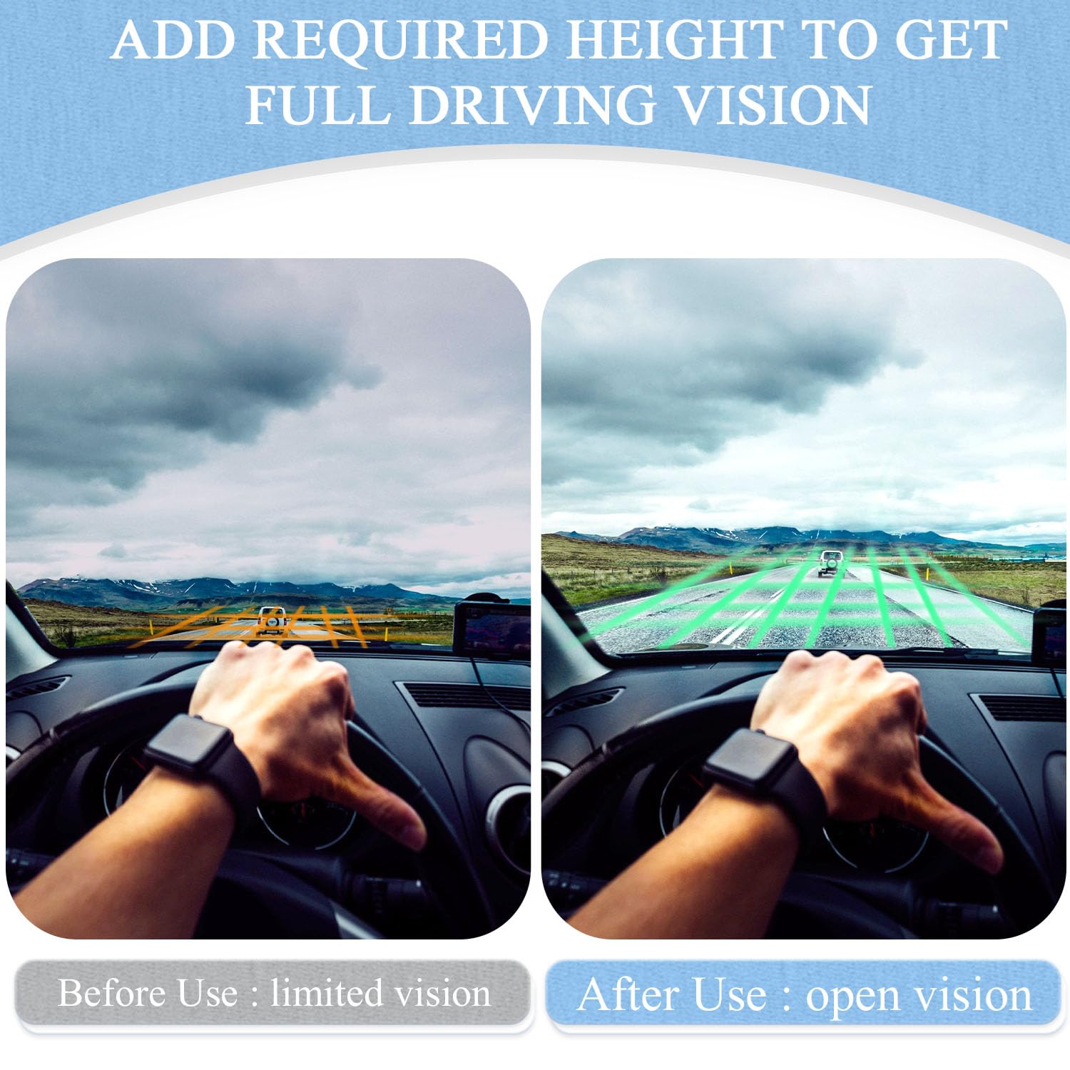 Mosxoed L-shaped seat cushion promoting better posture during driving.