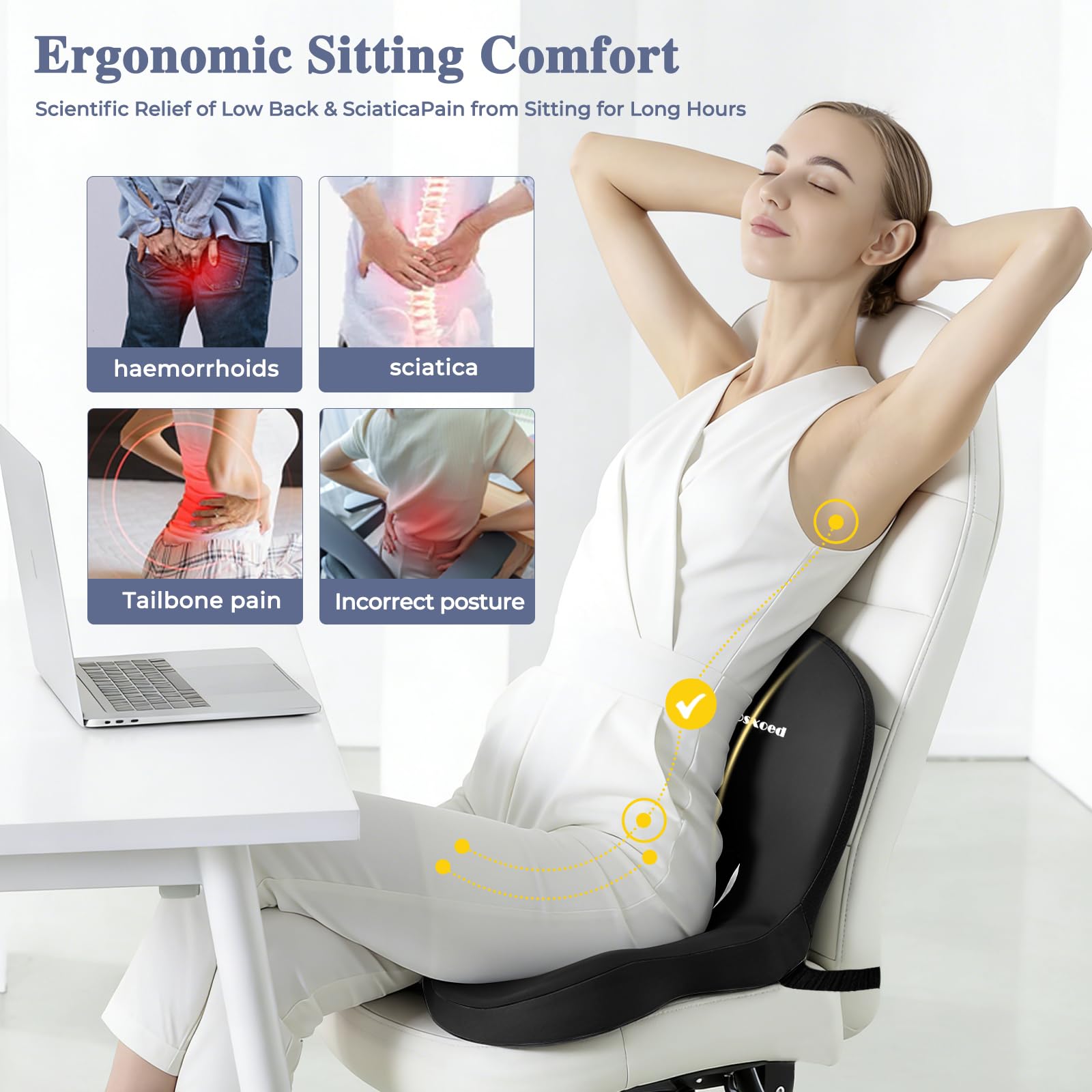 Mosxoed seat cushion offers universal fit for truck, car, and office chairs.
