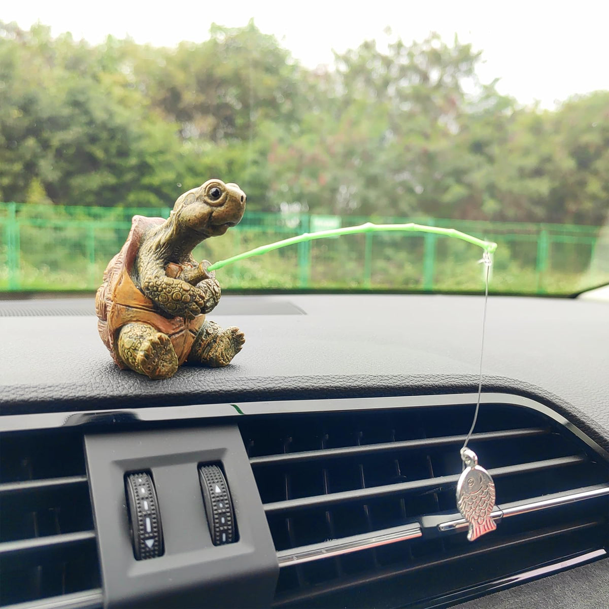 Motaney fishing rod dashboard ornament with wiggle action for lively drive
