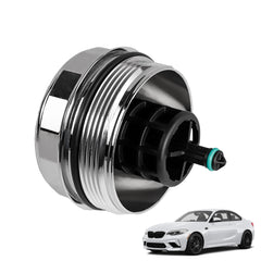 Motarithl upgrade aluminium oil filter housing cover cap close-up, featuring durable construction for BMW engines.