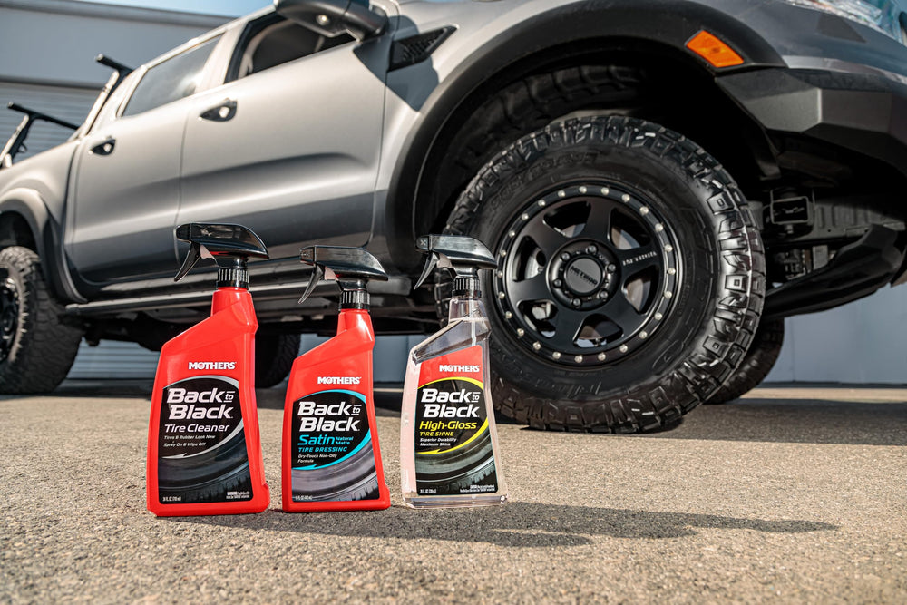 Mothers Back-to-Black High-Gloss Tire Shine applies smoothly and evenly