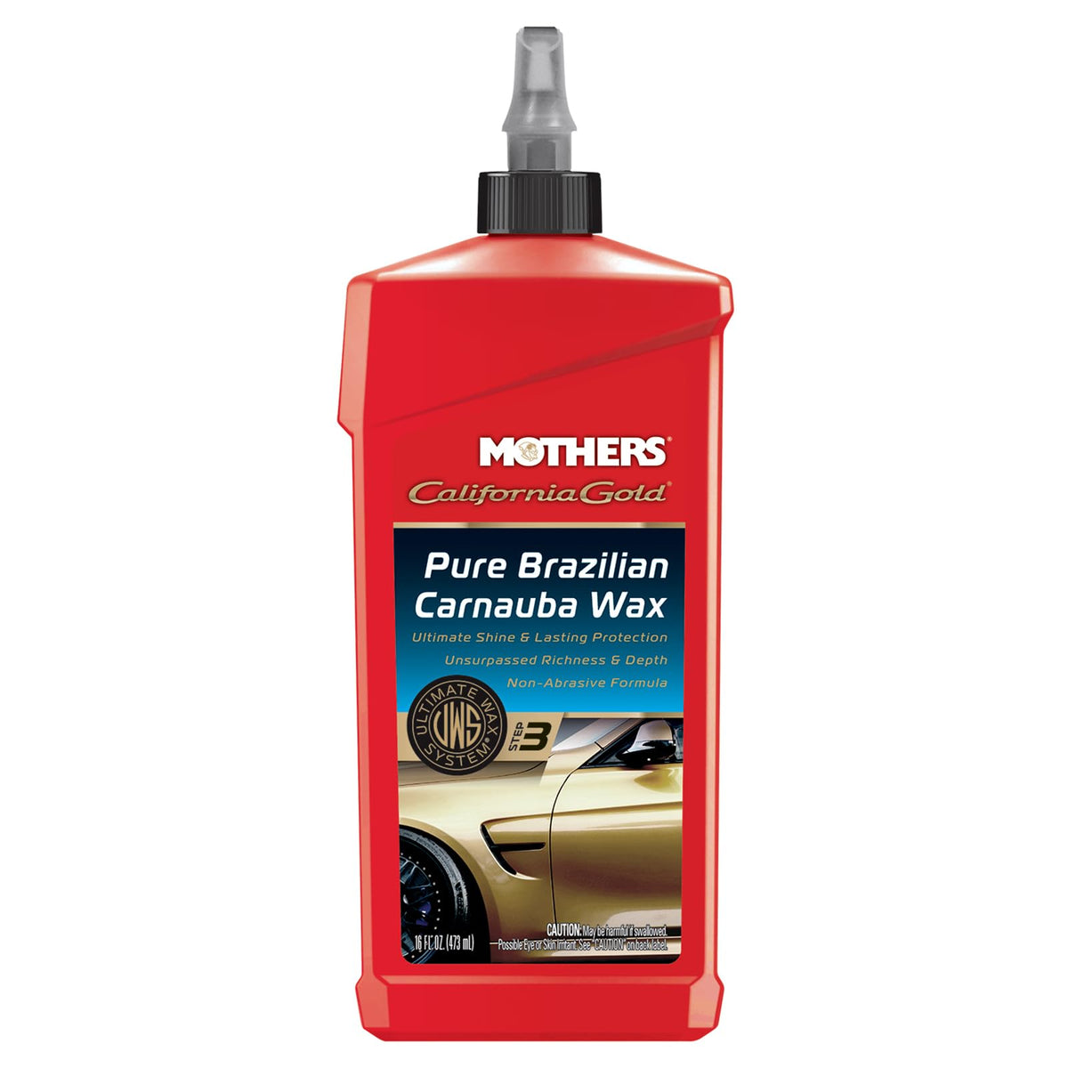 Mothers California Gold Carnauba Wax bottle pours onto paint for deep shine