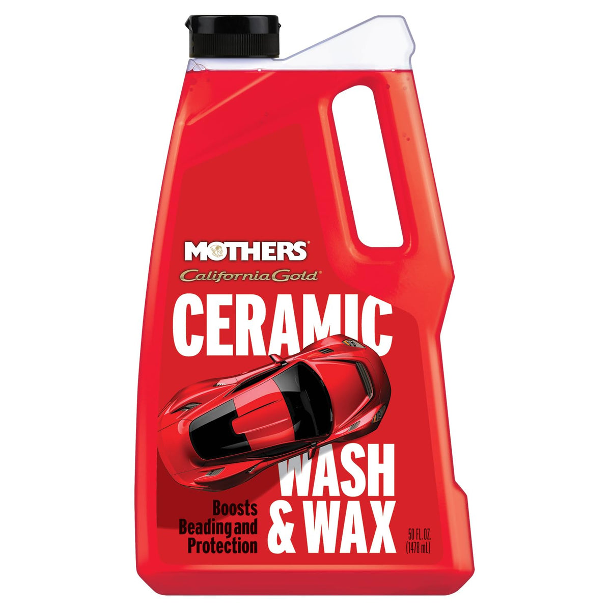 Mothers California Gold Ceramic Wash & Wax bottle front showing beading and gloss