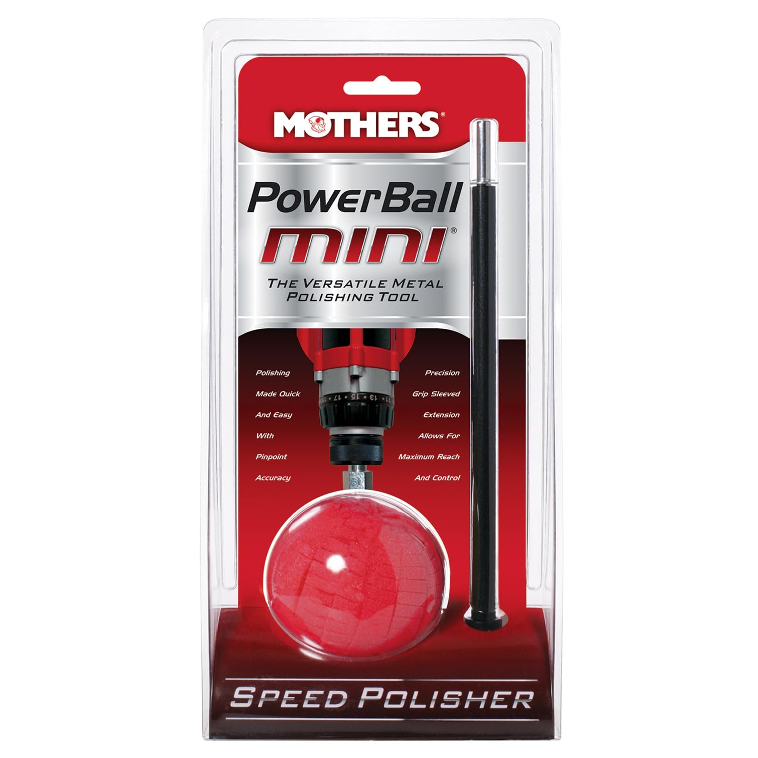 Mothers PowerBall Mini reaches tight areas for precise detailing on wheels.