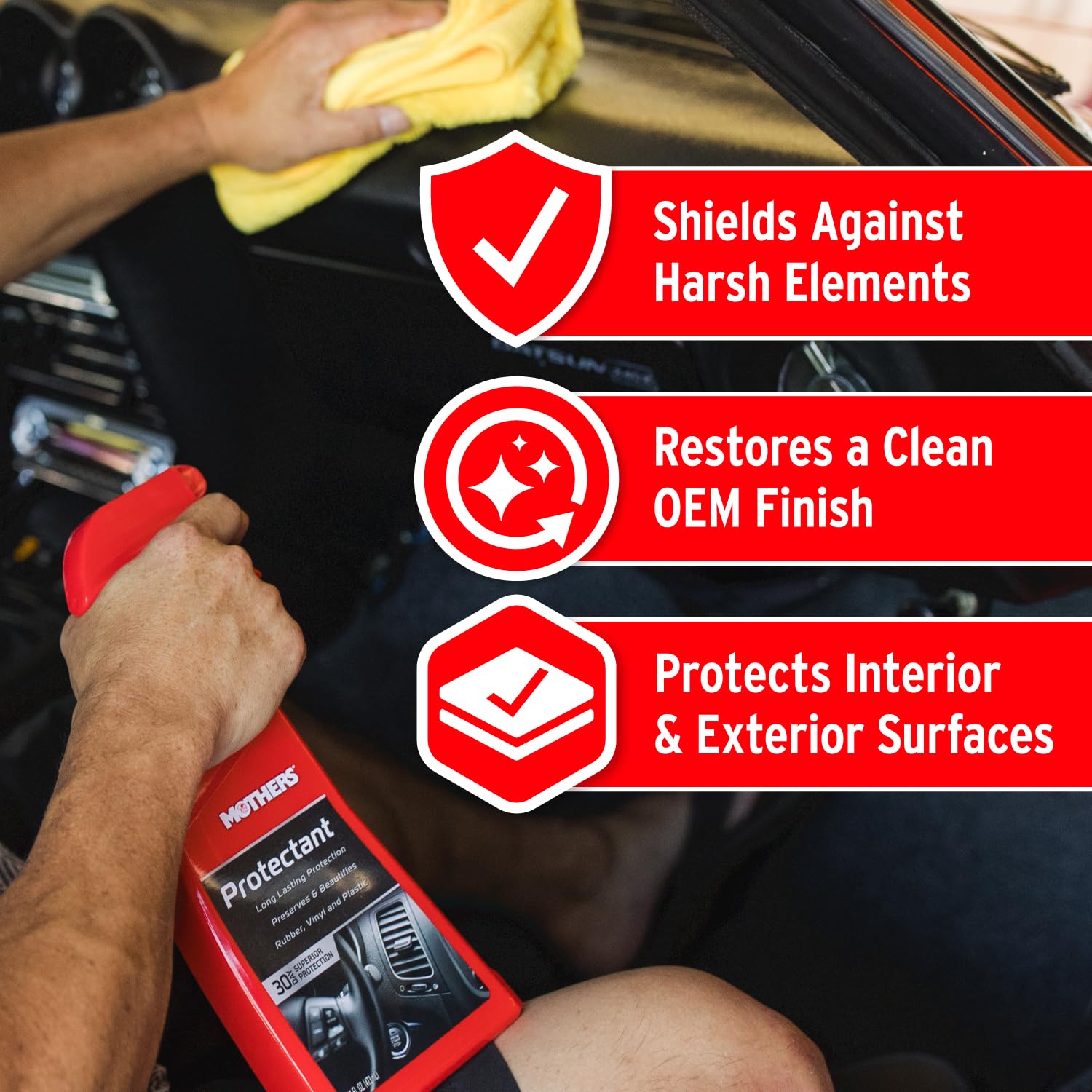 Dashboard surface restored with Mothers Protectant for a like-new look.