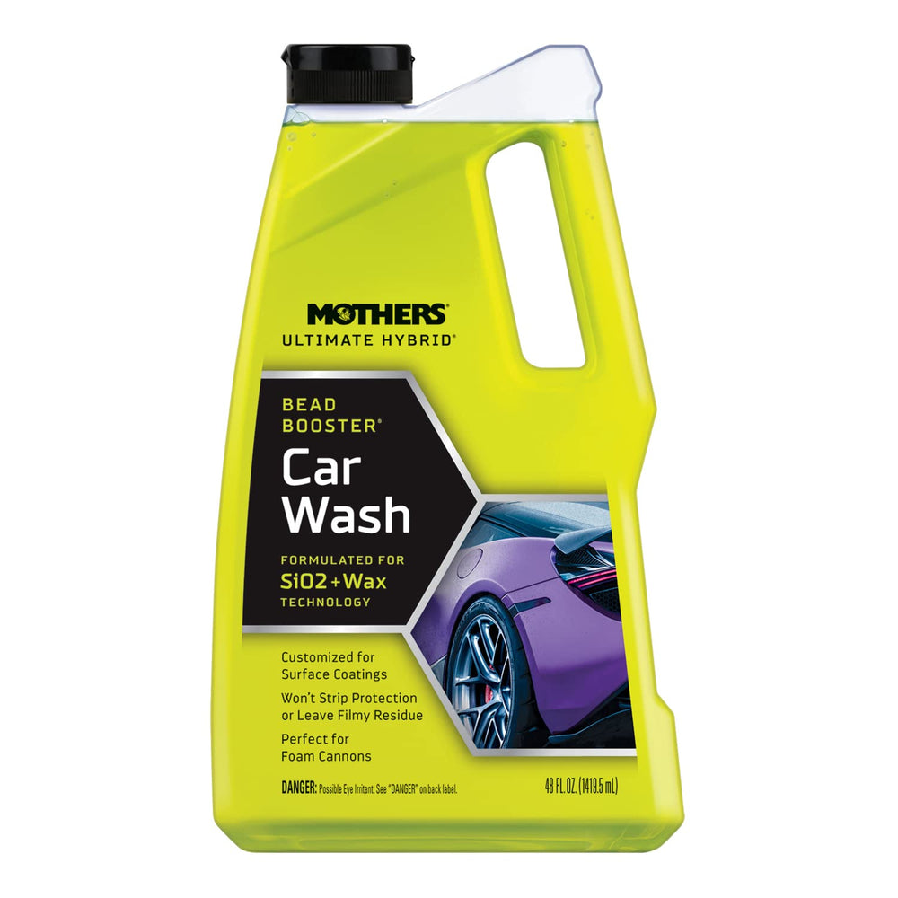 Mothers Ultimate Hybrid Car Wash Bead Booster pour cleans deeply for a bright finish.