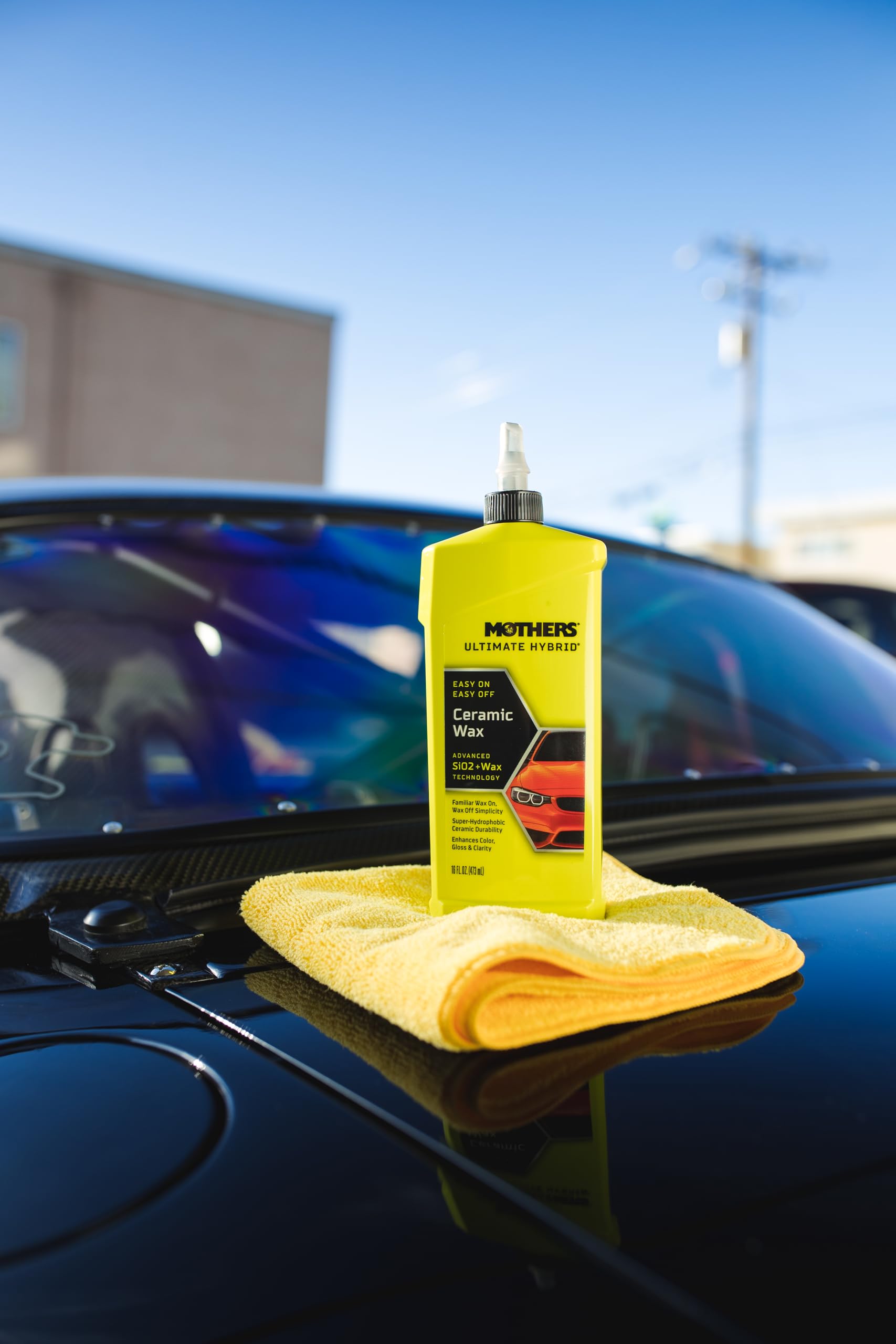 Mothers Ultimate Hybrid Ceramic Wax close-up polish reveals subtle clear coat enhancement.