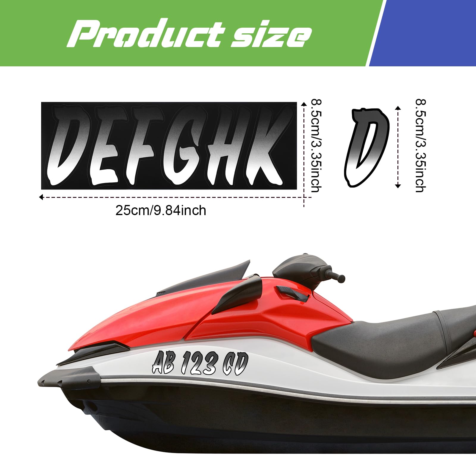 MotiMind A-Z black vinyl letters for legible boat naming
