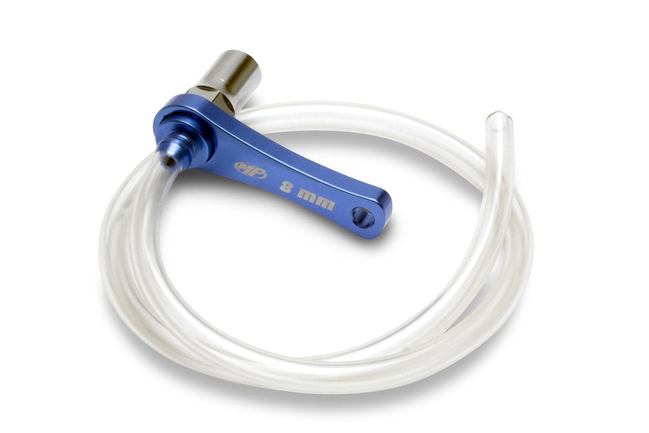 Motion Pro 08-0482 8mm Mini Bleeder in use, compact tool for tight-space maintenance