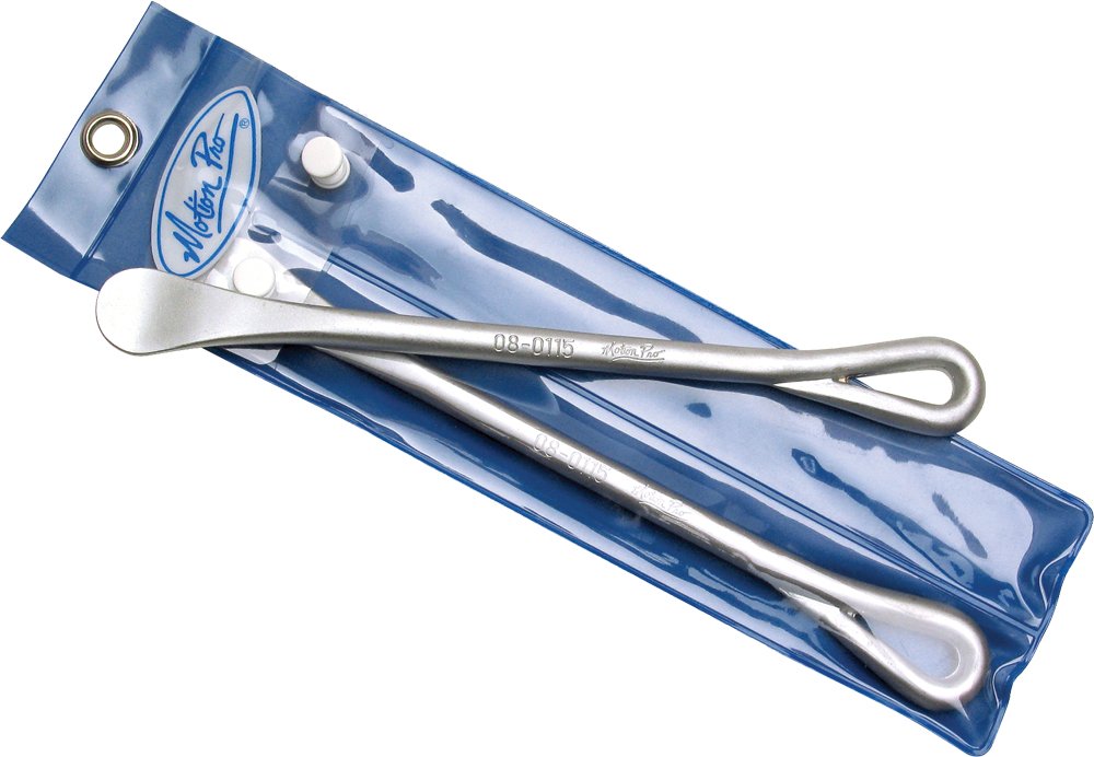 Motion Pro tire iron lever pair, 10 inches, nickel pewter finish, ideal for roadside tire tasks.
