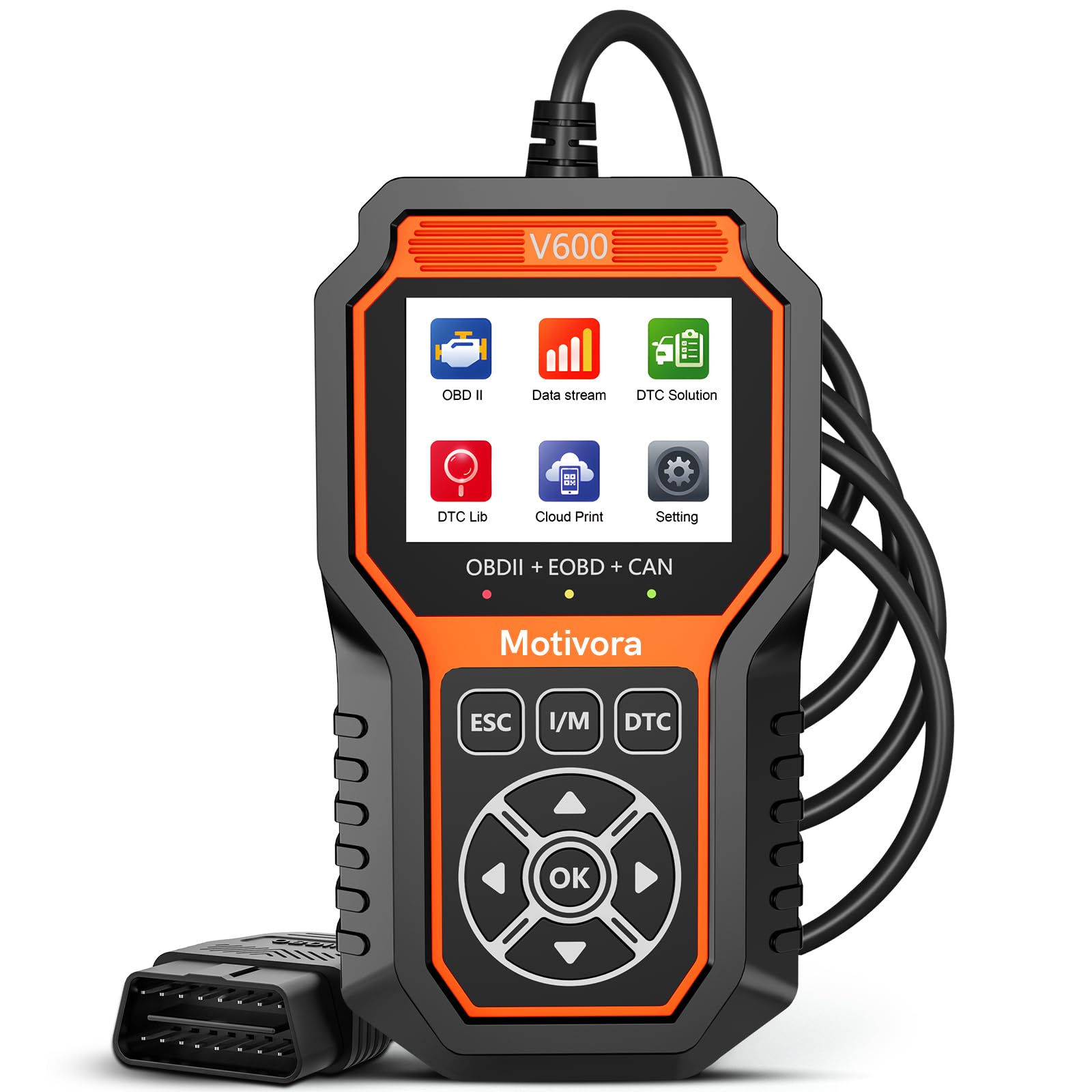 Motivora OBD2 dashboard view with live data and fault codes