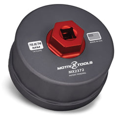 Motivx Tools MX2372-US oil filter wrench close-up showing dual sizing for versatile removal.