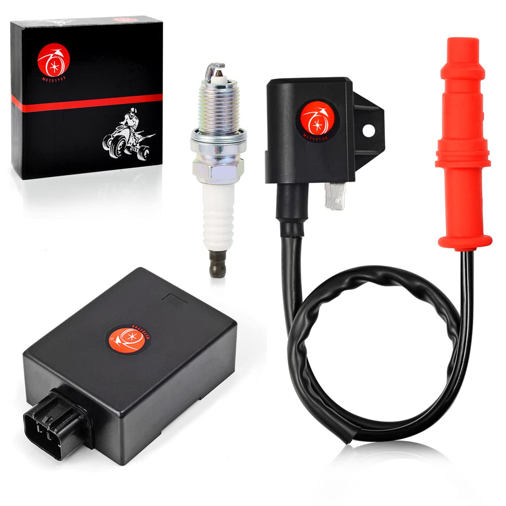 MOTO1988 ignition coil, CDI box and spark plug kit for Polaris Ranger 500, reliable starts.