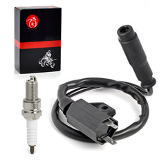 MOTO1988 package contents show coil, cap and spark plug for easy replacement