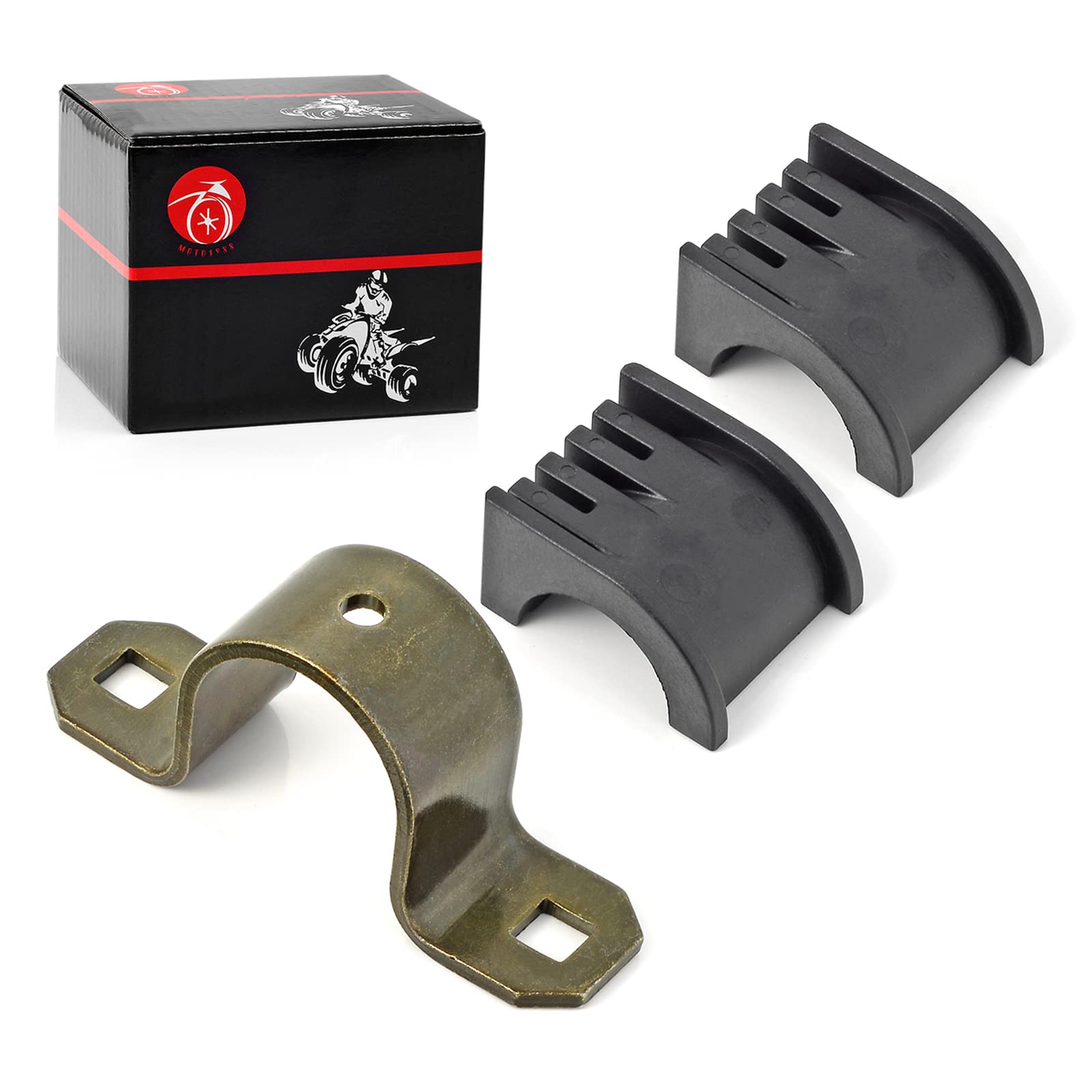 Kit contents: two bushings, one bracket, and one bushing