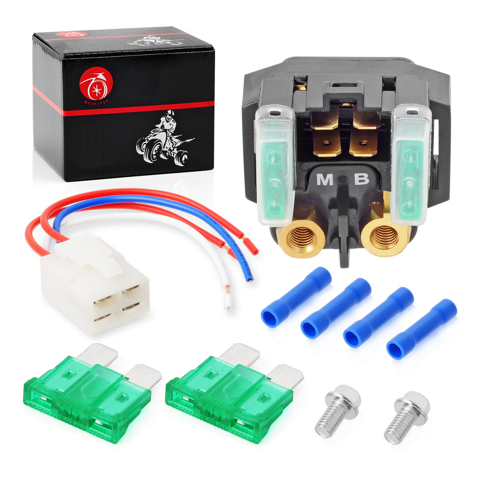 MOTO1988 starter solenoid relay with M-B square plug for Yamaha bikes, supports reliable starting