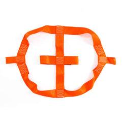 MOTO4U orange transport strap stabilizes a bike during transit in a van.