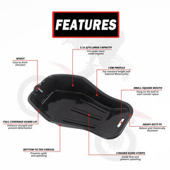 MOTO4U oil drain pan with spill-proof lip helps prevent messy splashes during oil changes.