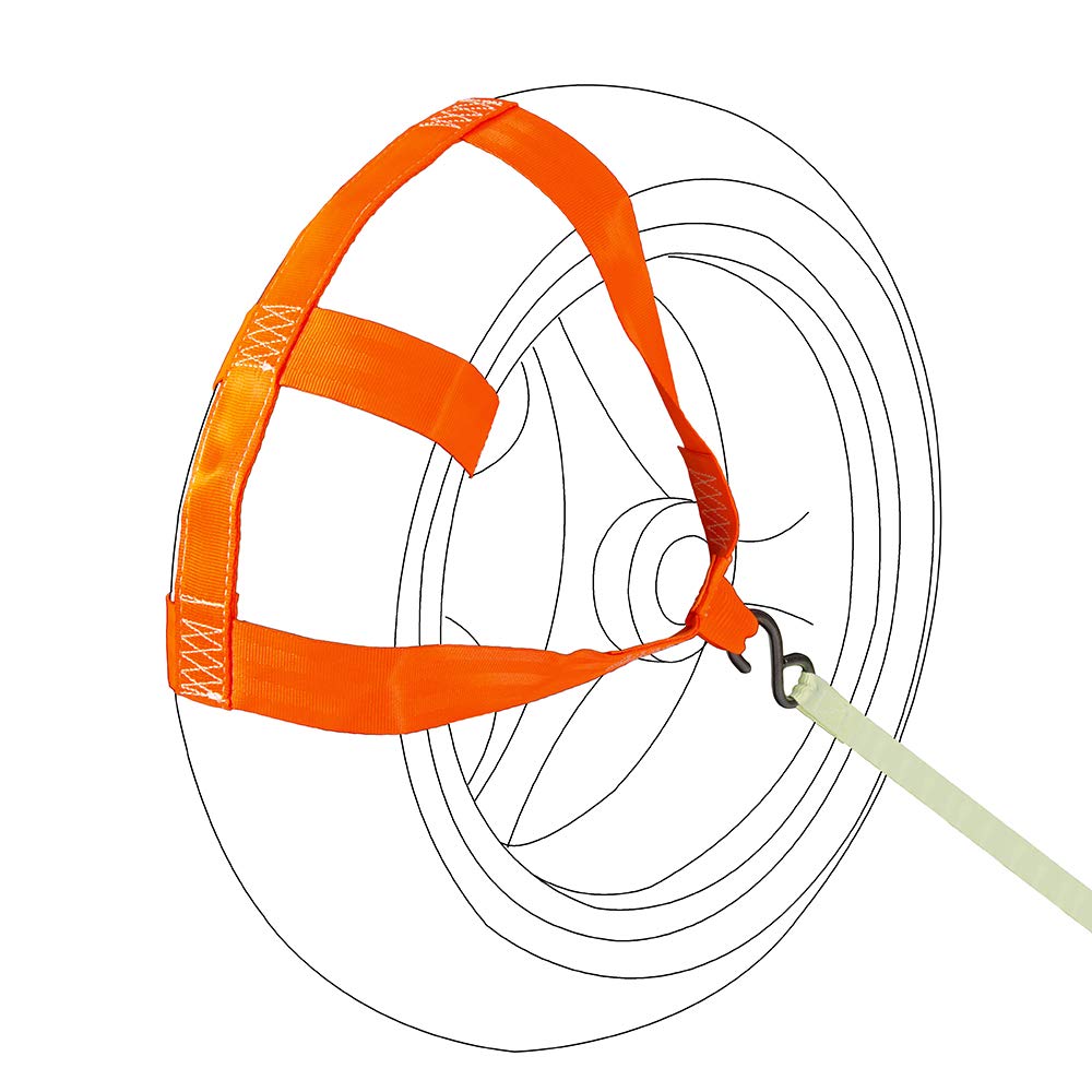 MOTO4U universal rear-wheel tie-down strap secures a motorcycle on a trailer.