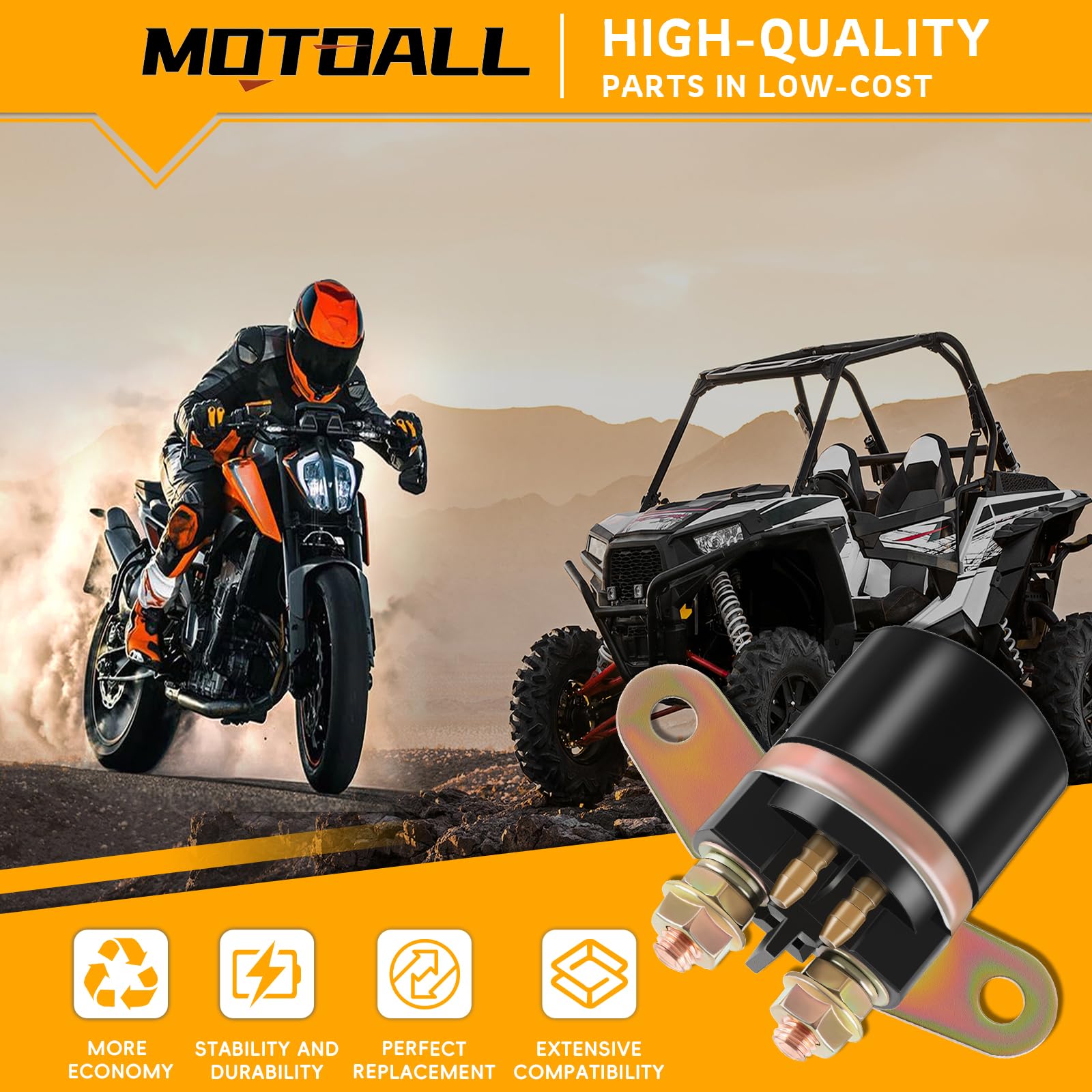 Front view of MOTOALL VTX1800 starter relay showing compact, easy-to-fit design.