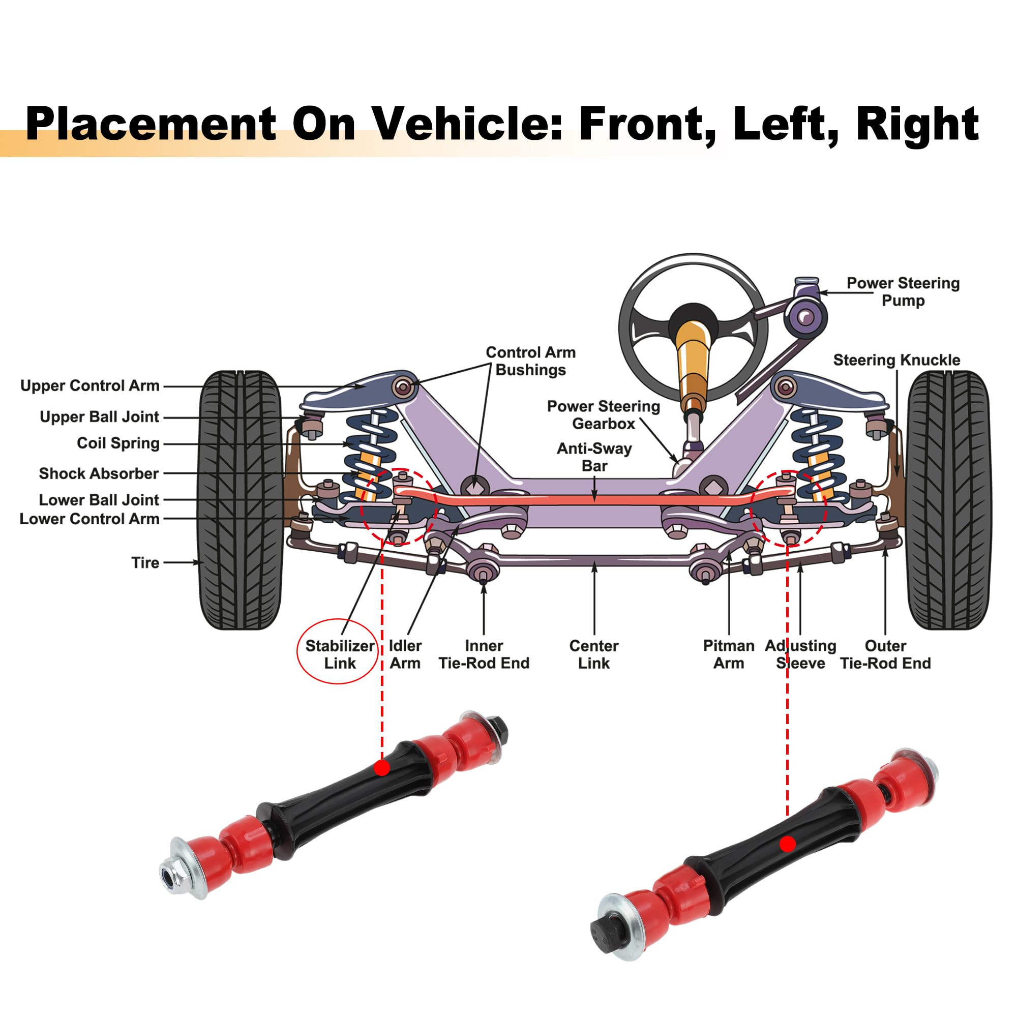 Motoforti Cadillac Escalade front links for enhanced turning handling.