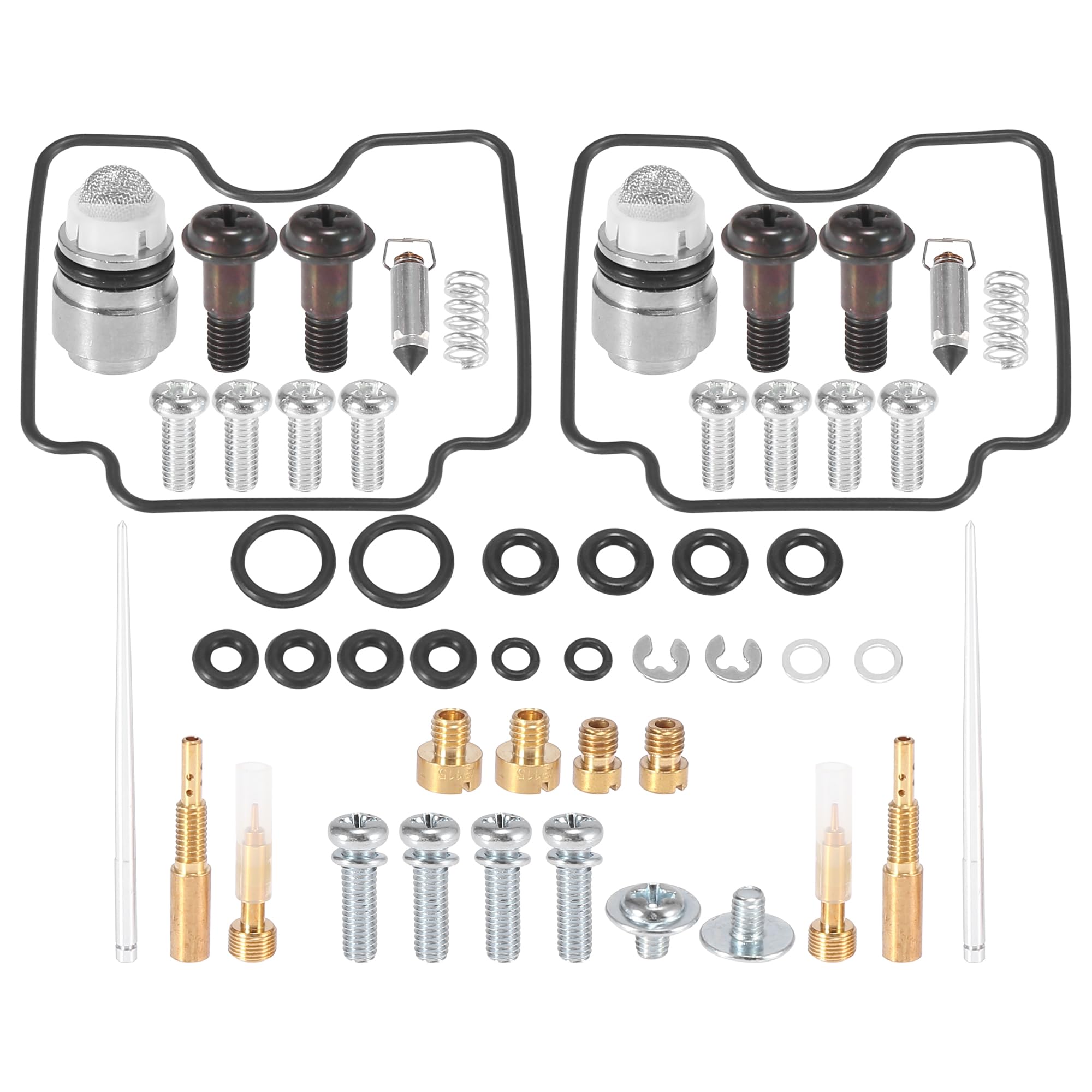 Motoforti Yamaha V Star 1100 main jets and needles arranged for inspection and tuning