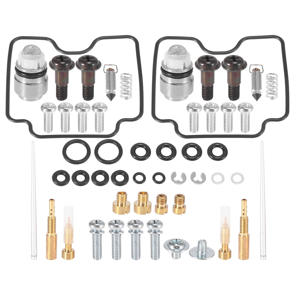 Motoforti Yamaha V Star 1100 main jets and needles arranged for inspection and tuning