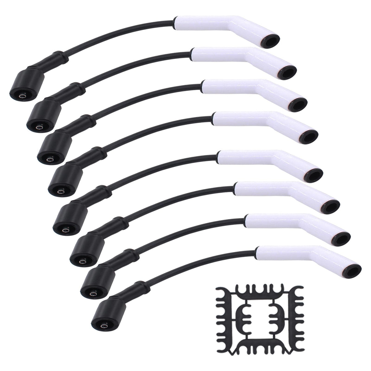 MOTOKU 8mm ceramic boot spark plug wire harness left-side view for precise fit and heat tolerance.