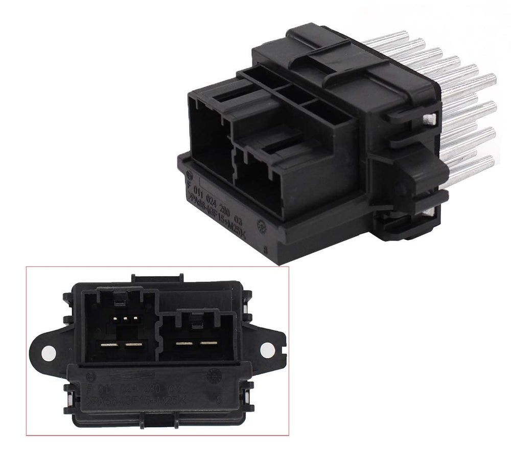 Motoku blower resistor close-up highlights black-silver build for durable replacement.