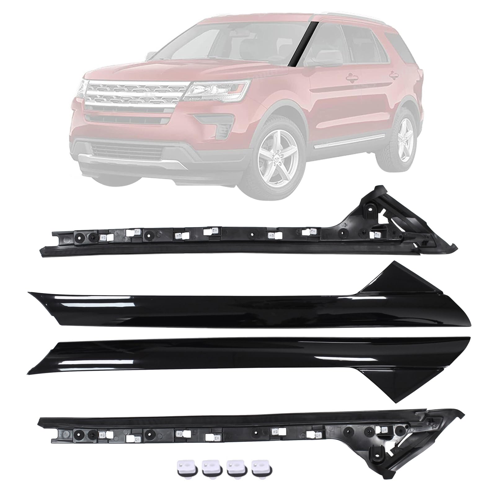 MOTOKU gloss black A-pillar molding inner left driver enhances interior detail.