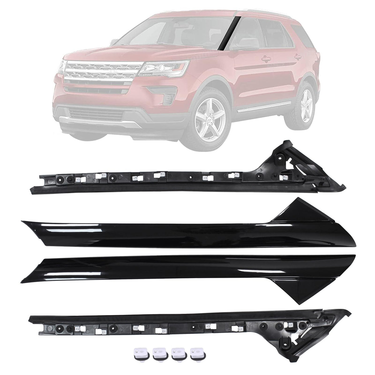 MOTOKU gloss black A-pillar molding inner left driver enhances interior detail.