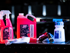 Motomuck bike cleaner on painted surface restores shine.