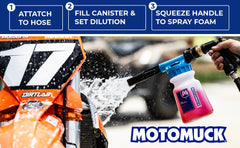 Motomuck Hose Foam Gun adjustable settings enable tailored foam and rinse for different surfaces