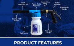 Motomuck Hose Foam Gun nozzle closeup highlights adjustable spray options for versatile cleaning