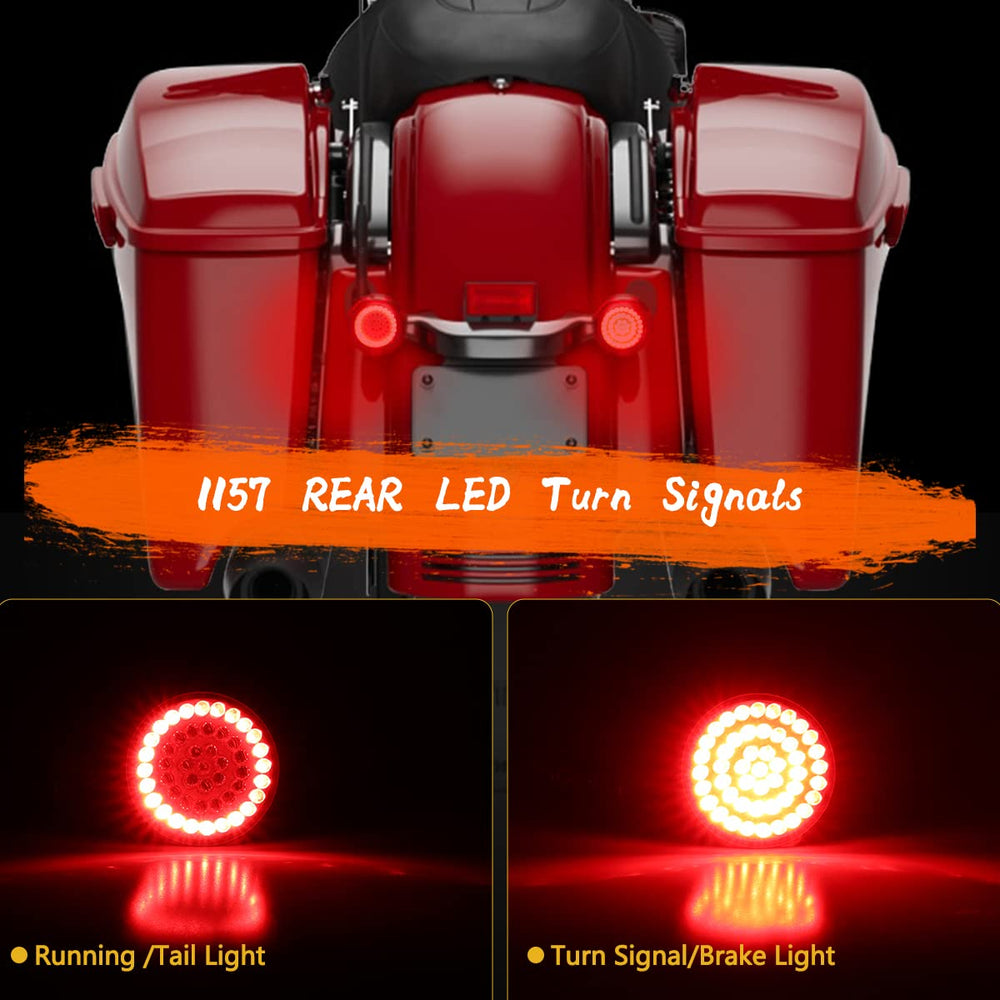 MotoParAcc amber center turn signal and red running light for clear signaling.