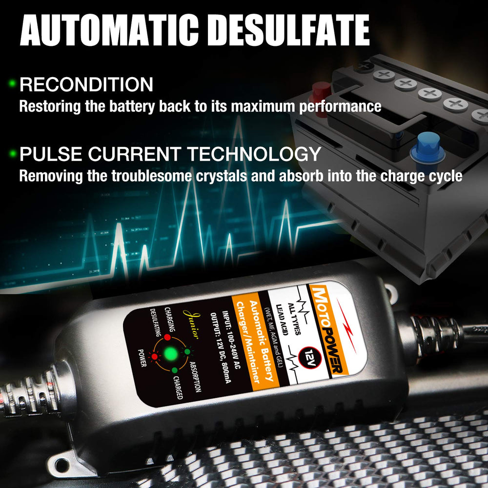 MOTOPOWER MP00205A desulfation process highlights automatic battery treatment