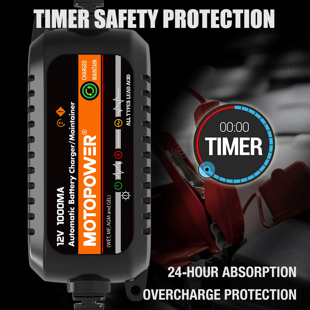 MOTOPOWER MP00205B energy-saving standby prevents battery drain.