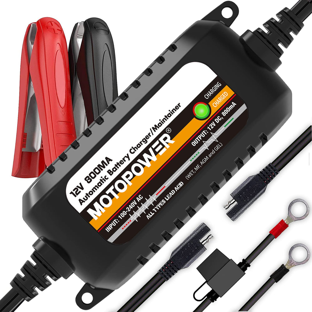 MOTOPOWER MP00205C front view highlighting compact charger for lead-acid batteries