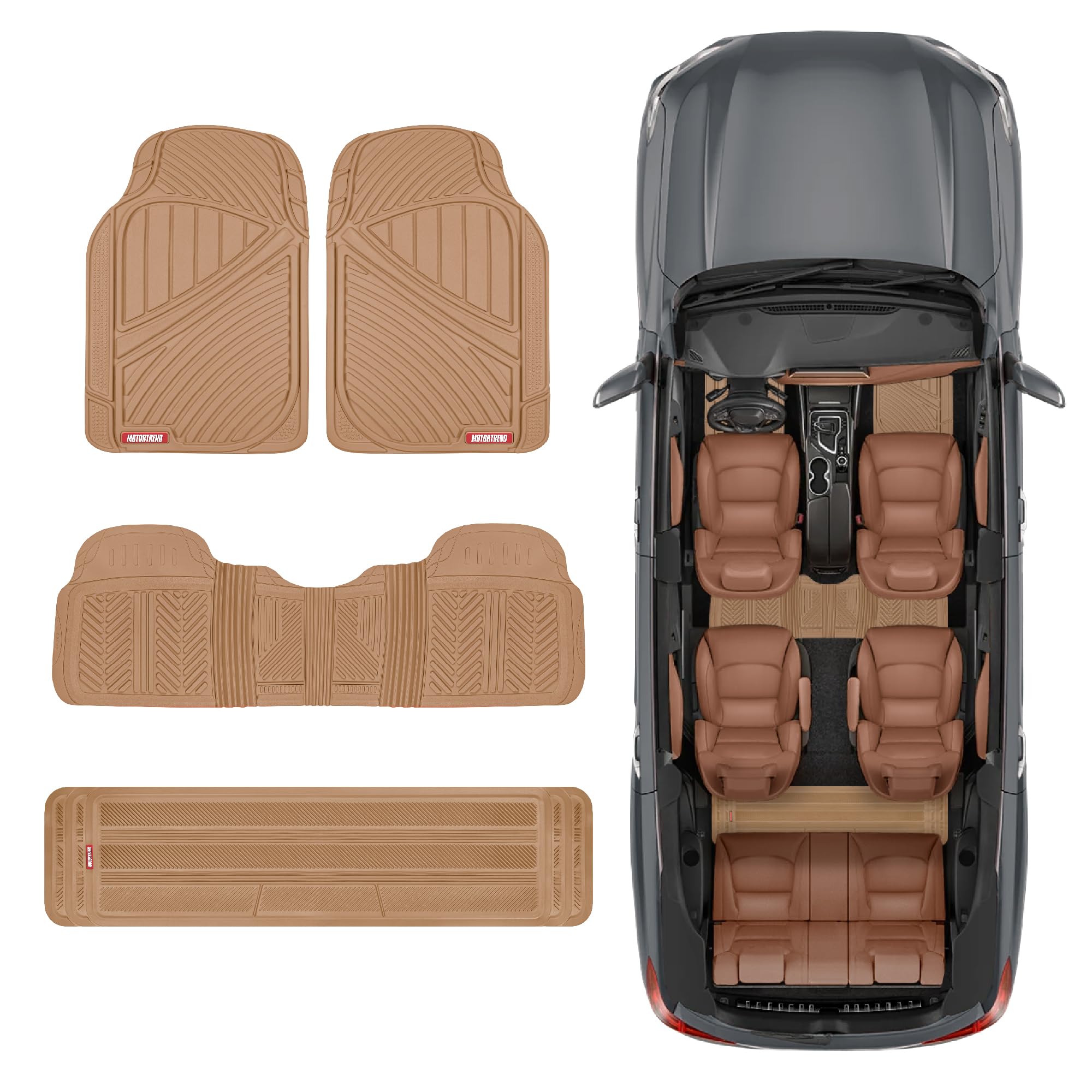 Motor Trend 3-Row mats second-row view shield upholstery from mud and spills.